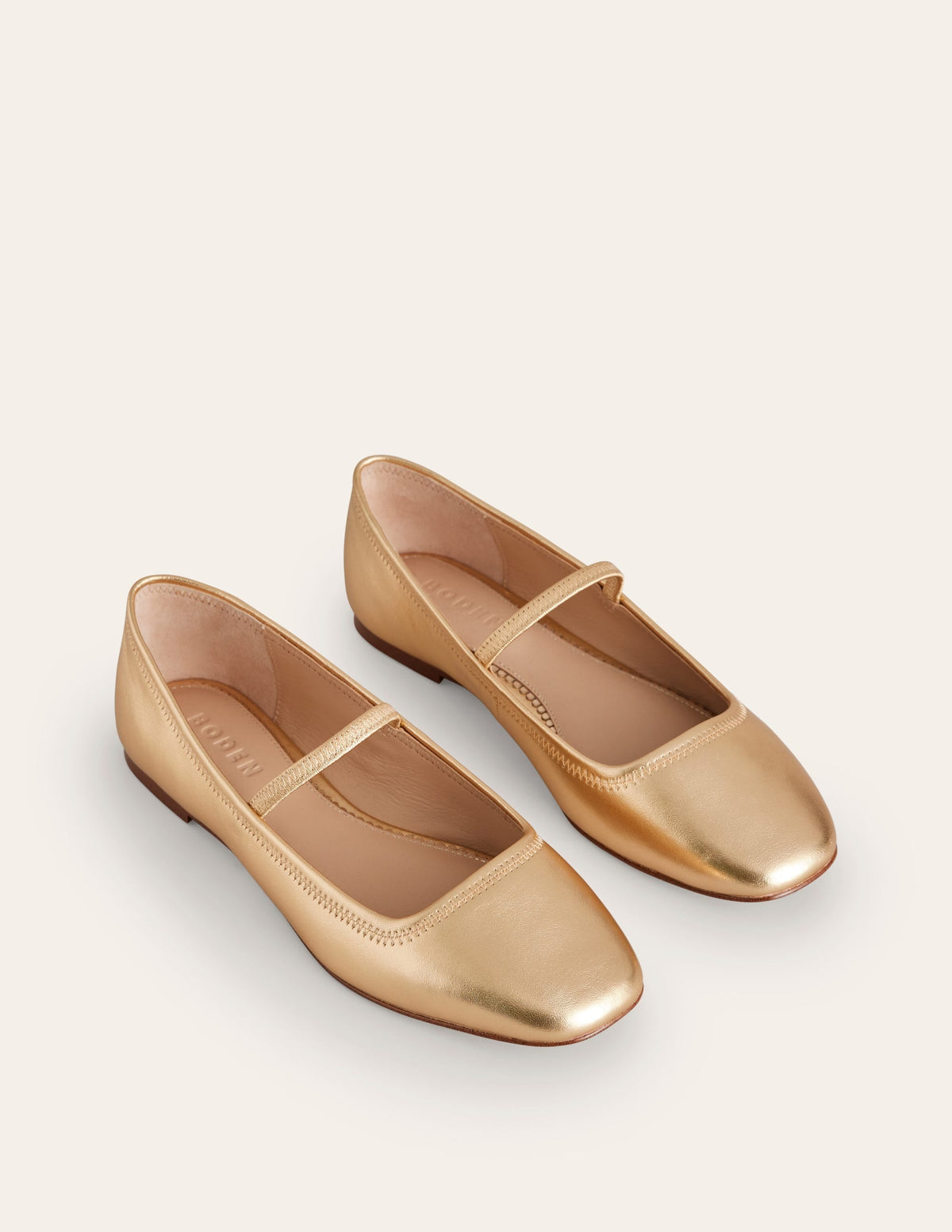 Thea Mary Jane Ballet Flats-Gold Metallic Leather