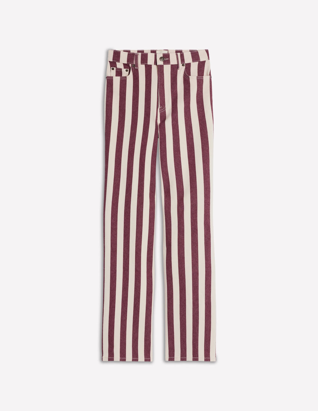 High Rise Column Leg Jeans-Maroon and Ivory Stripe