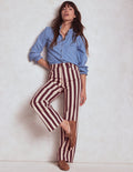 High Rise Column Leg Jeans-Maroon and Ivory Stripe