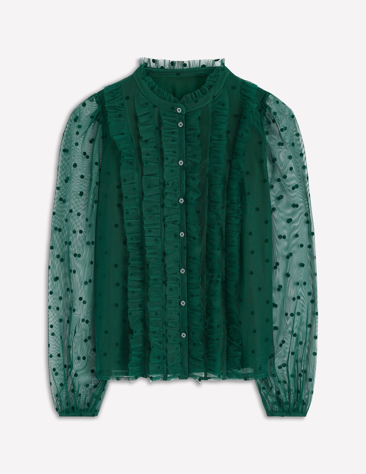 Frilled Tulle Blouse-Emerald Night