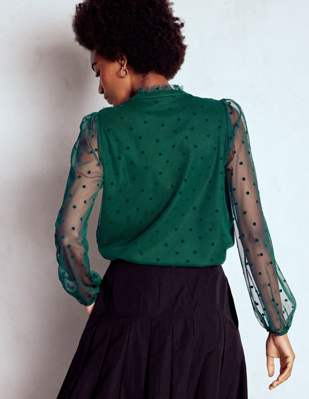 Frilled Tulle Blouse-Emerald Night