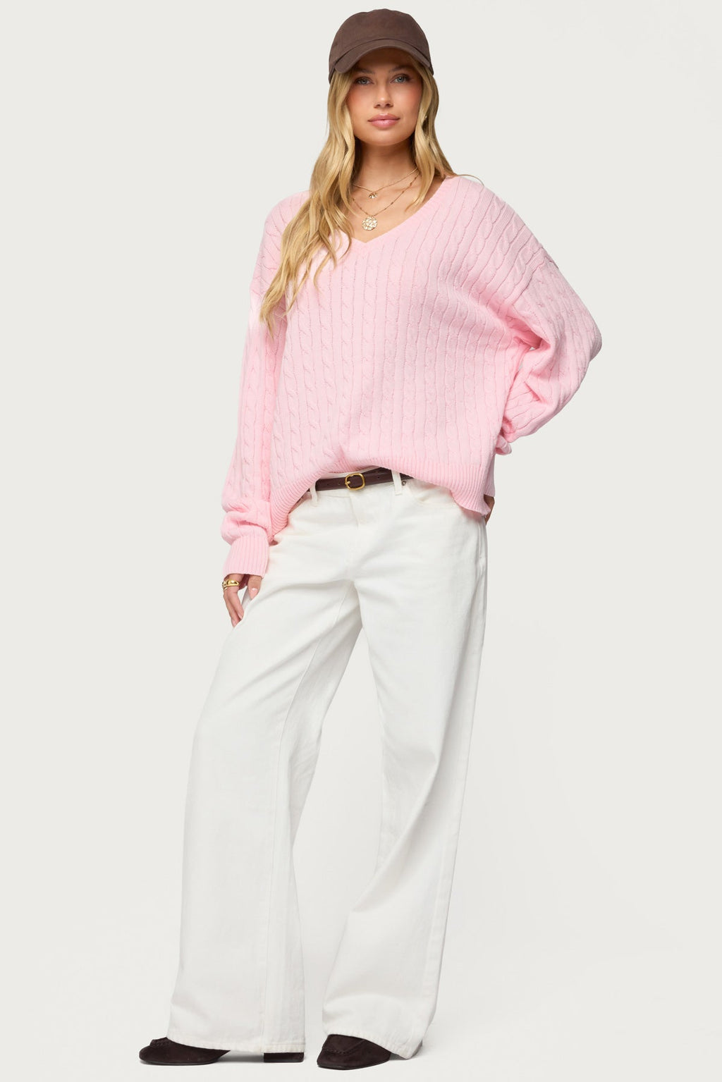Polly V Neck Cable Knit Sweater