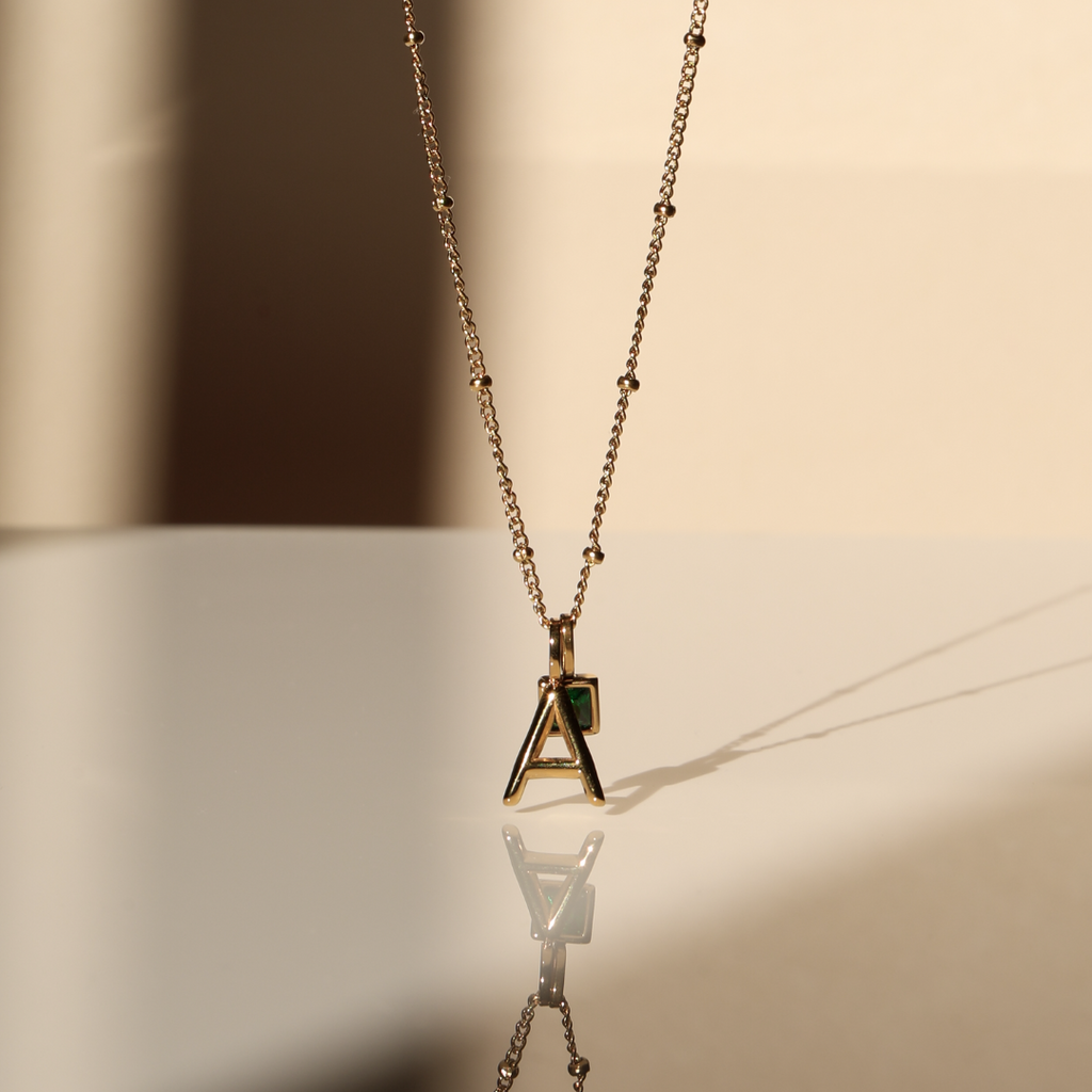 Initial & Birthstone Charm Necklace