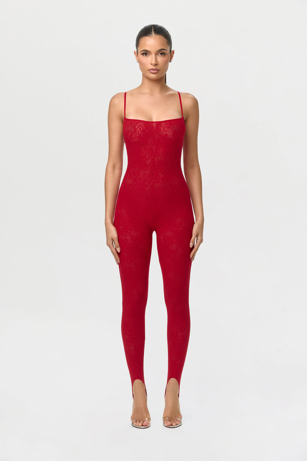 Stretch Lace Tank Stirrup Jumpsuit