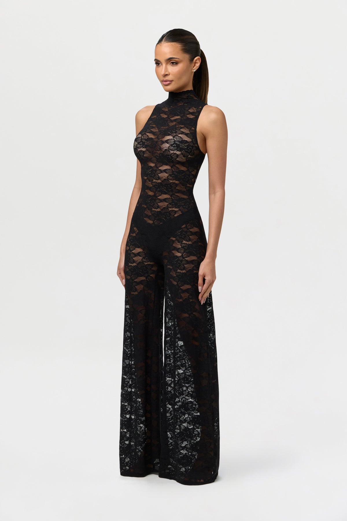 Stretch Lace Wide-Leg Jumpsuit