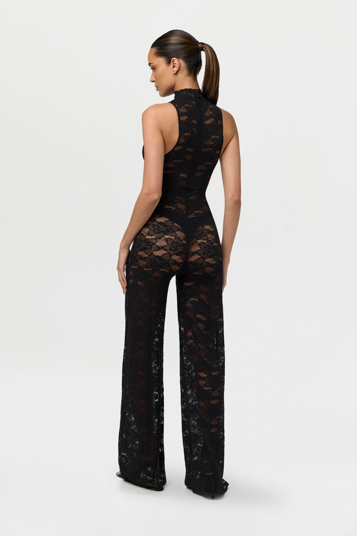 Stretch Lace Wide-Leg Jumpsuit