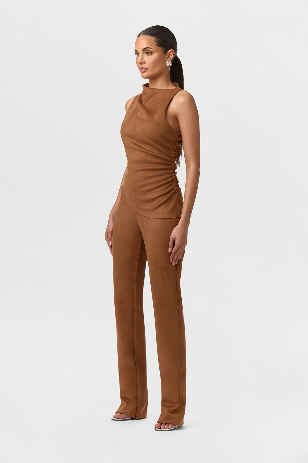 Faux Suede Ruched Sleeveless Top