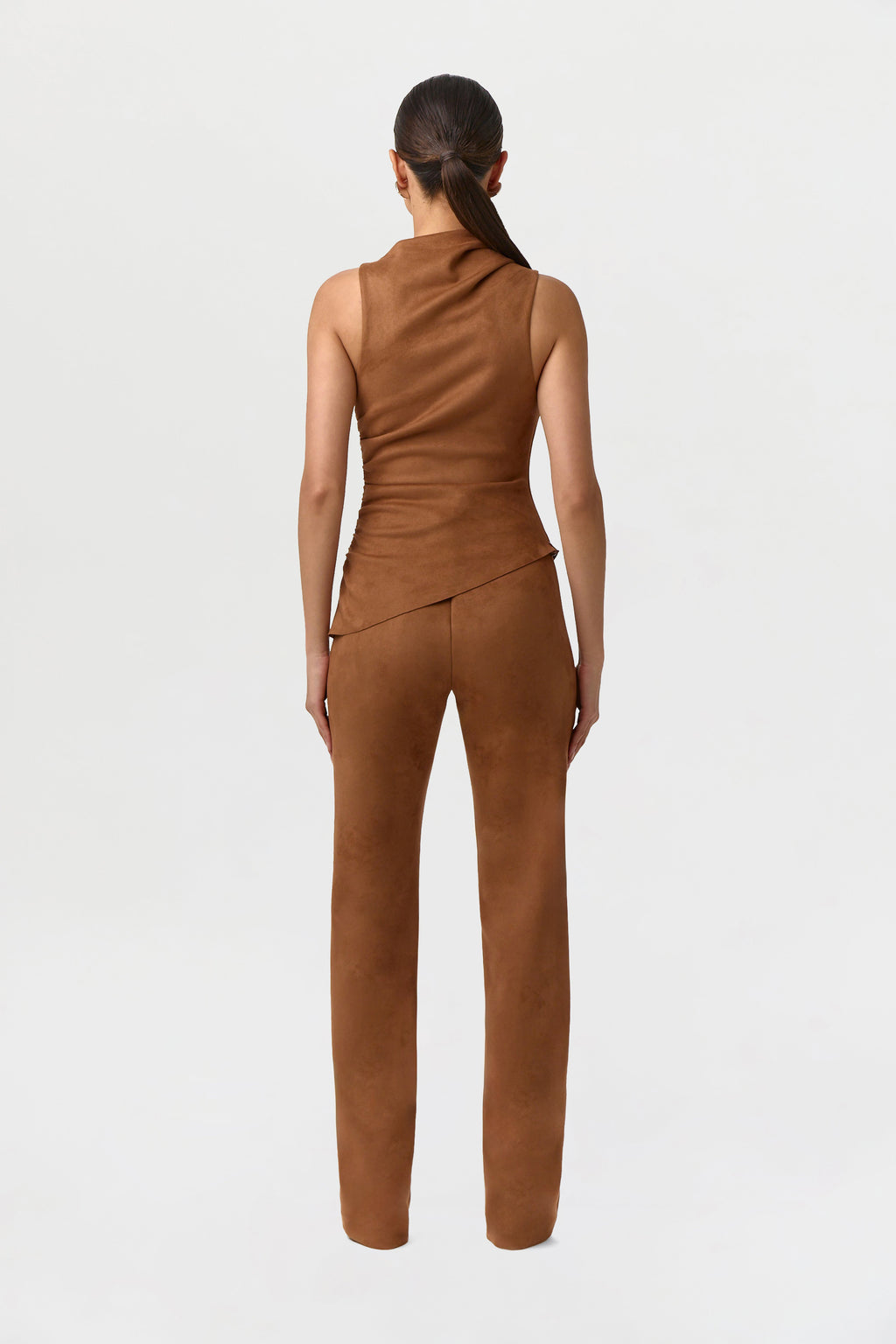 Faux Suede Ruched Sleeveless Top