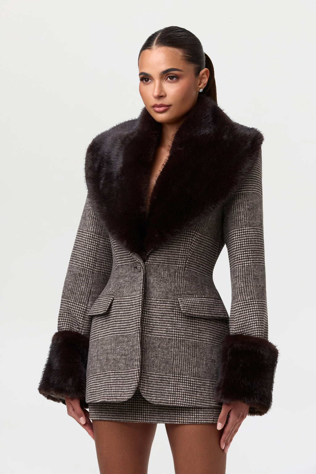 Suiting Plaid Houndstooth Mini Skirt