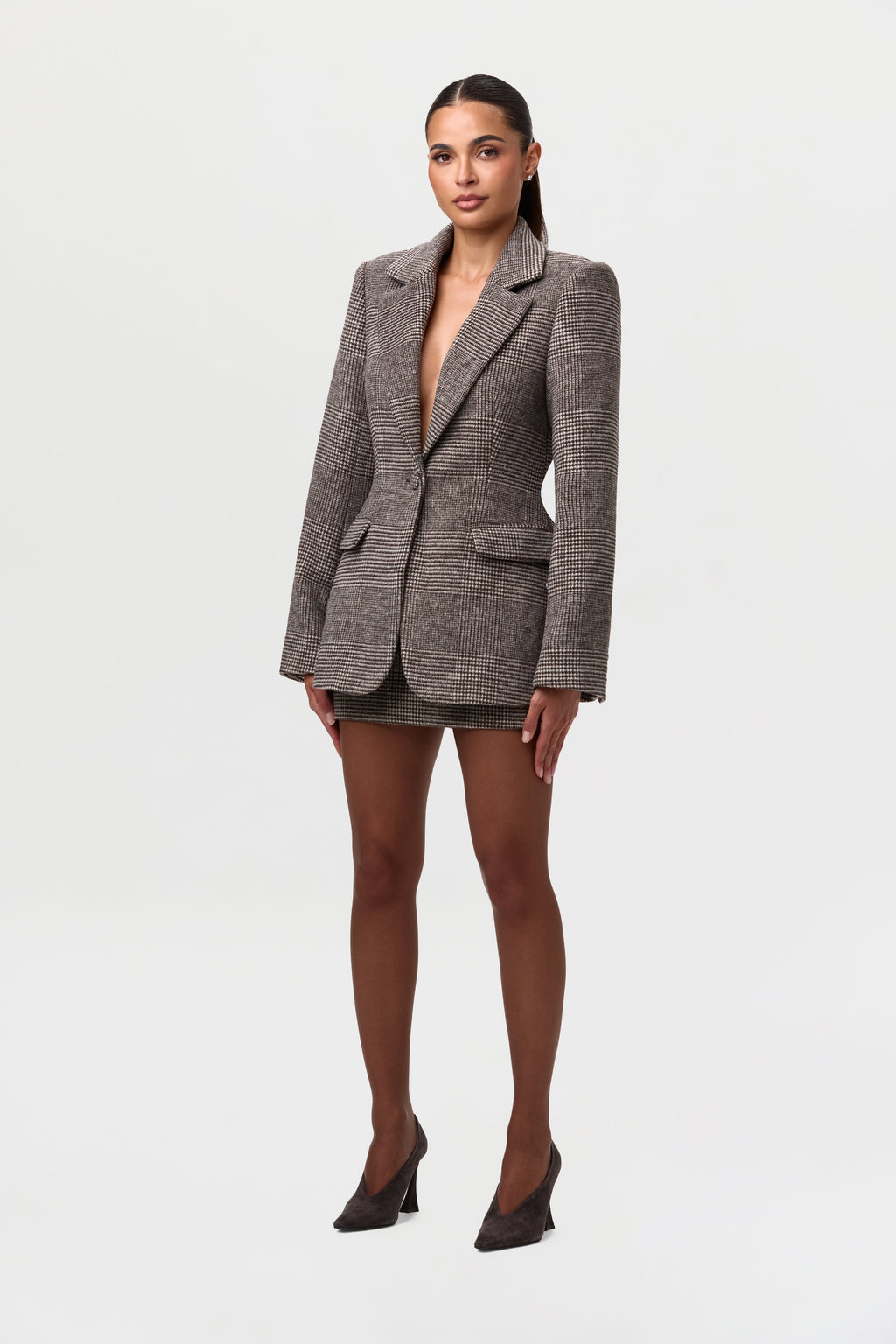 Suiting Plaid Houndstooth Mini Skirt