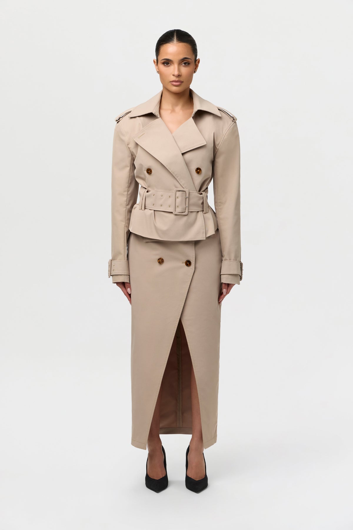 Twill Belted Trench Skirt