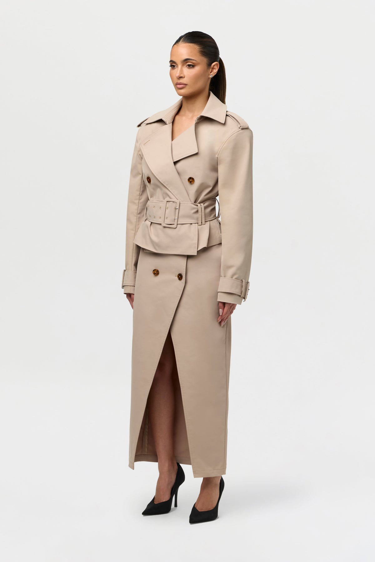Twill Belted Trench Skirt