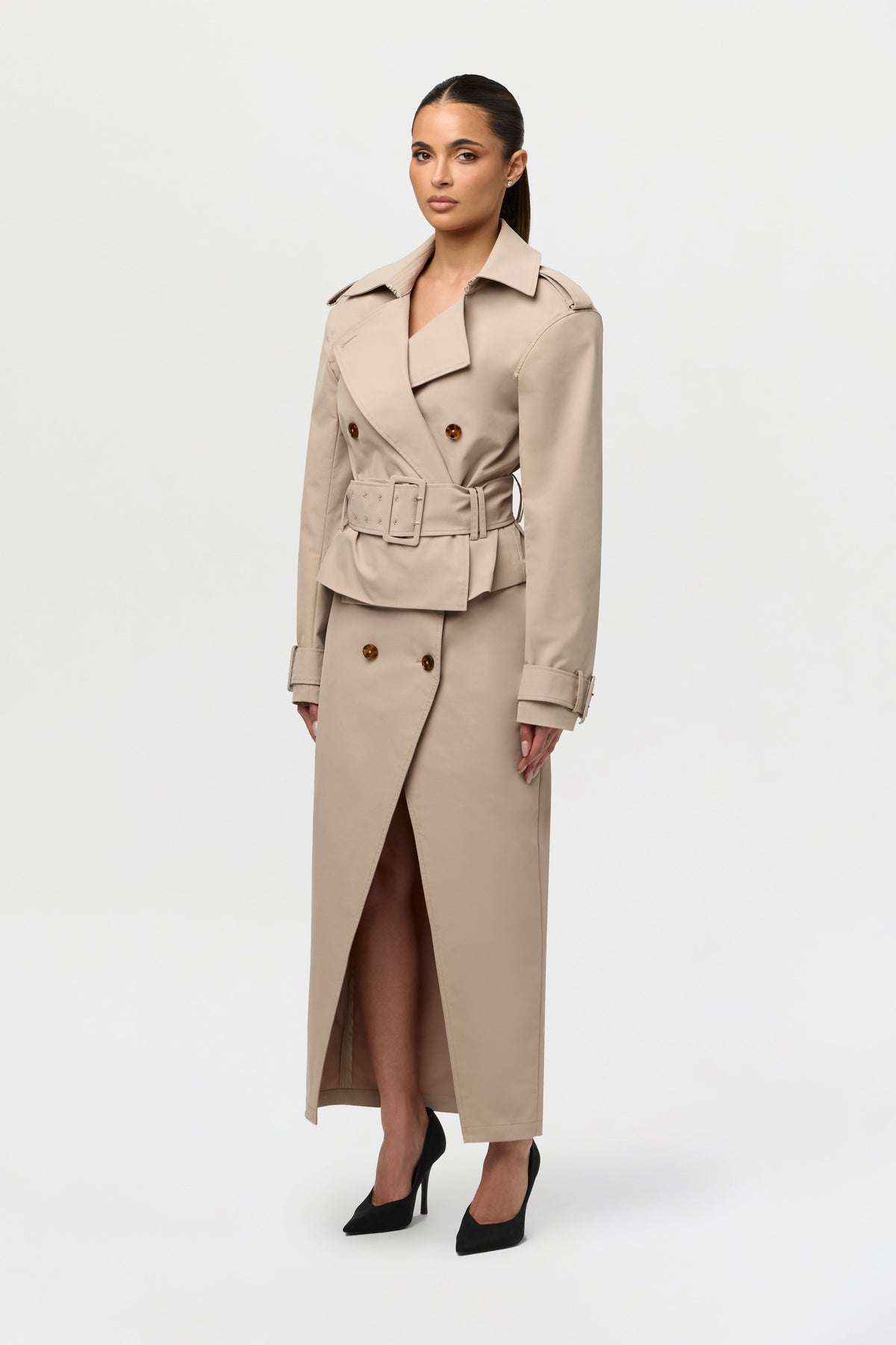 Twill Belted Trench Skirt