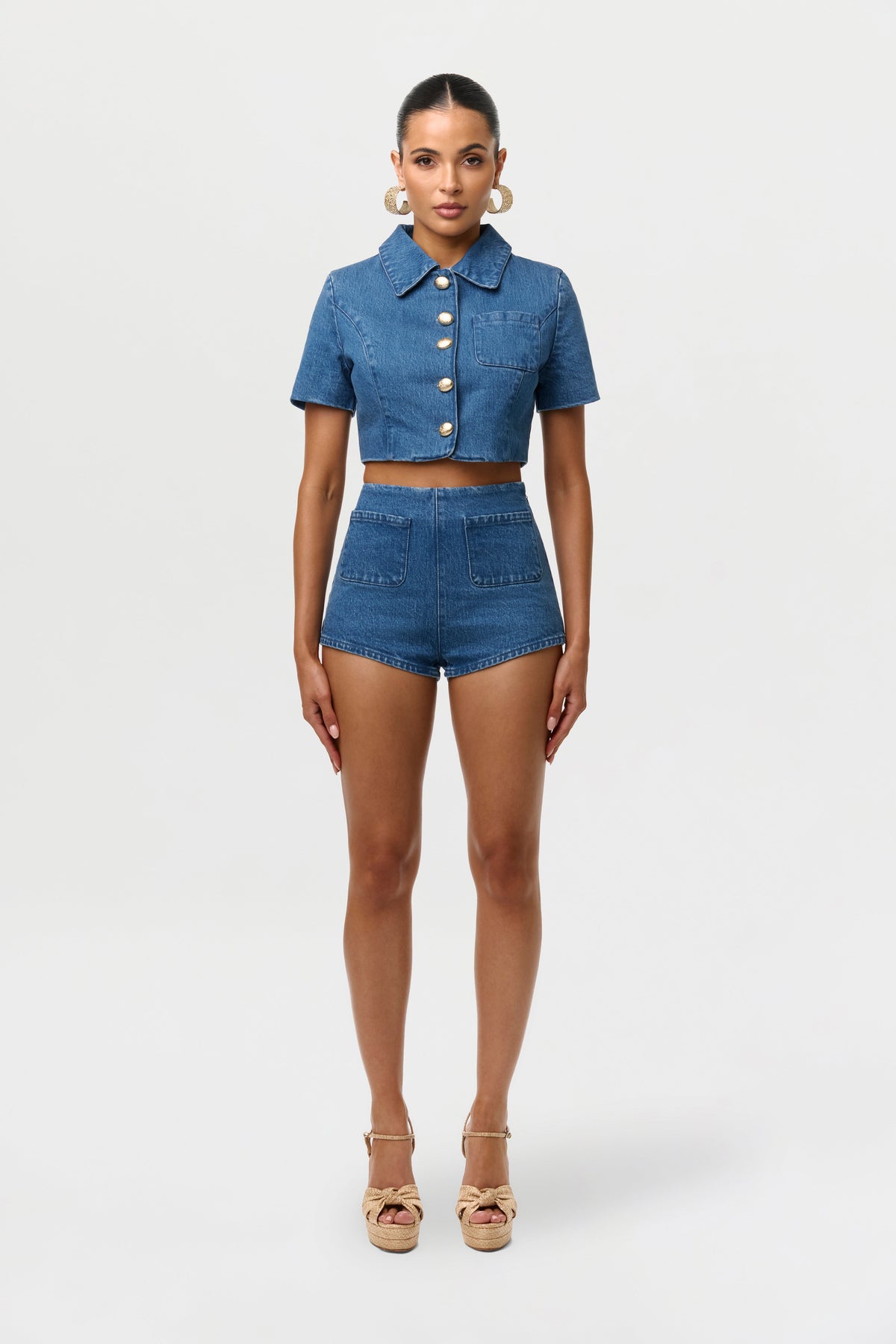 Denim Button Up Crop Top