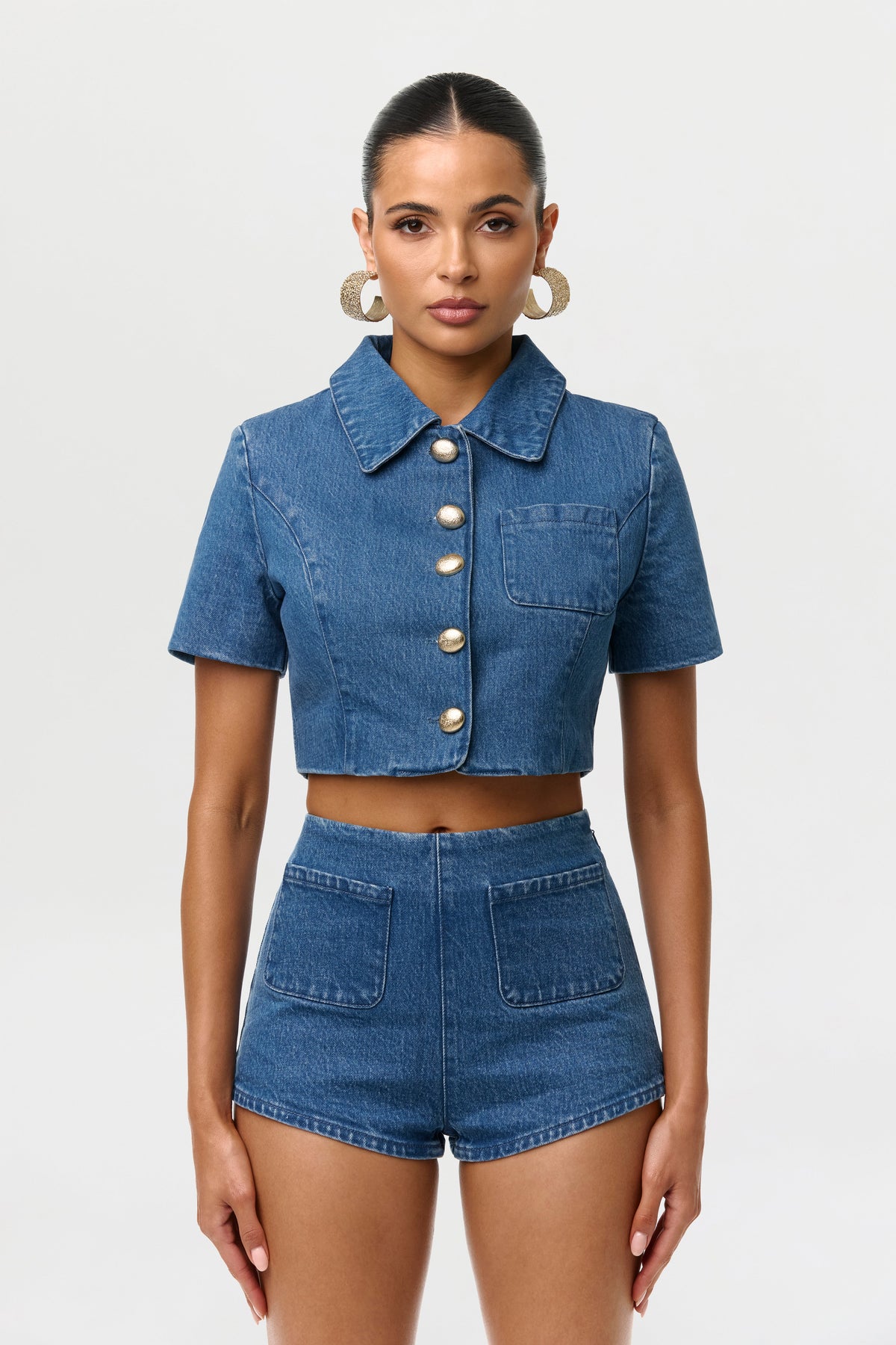 Denim Button Up Crop Top