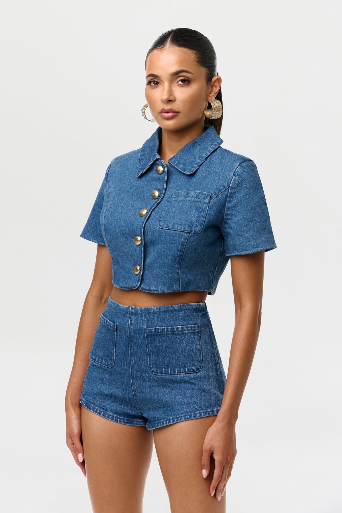 Denim Button Up Crop Top
