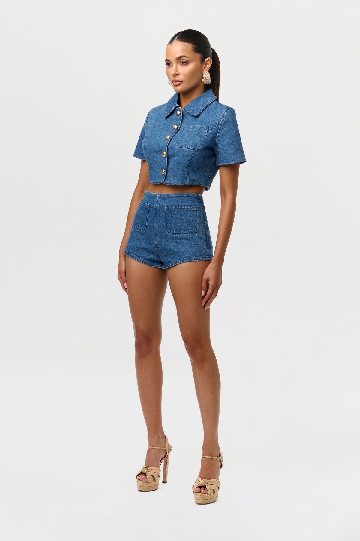Denim Button Up Crop Top