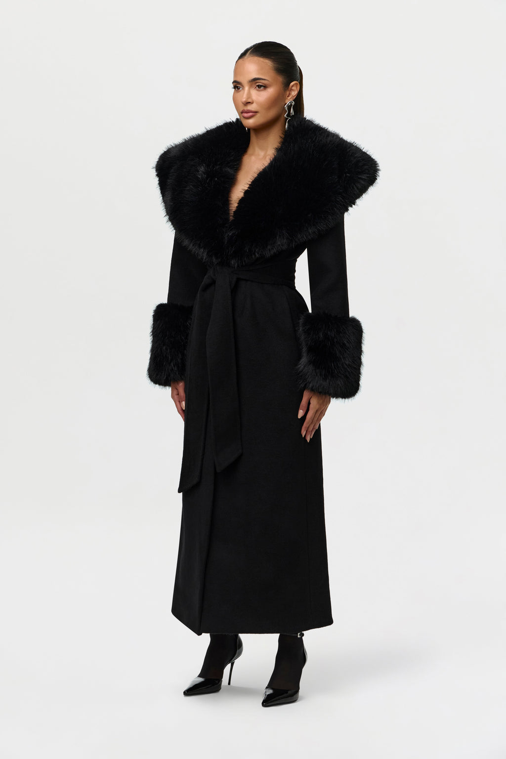 Faux Fur Collar Wool Coat