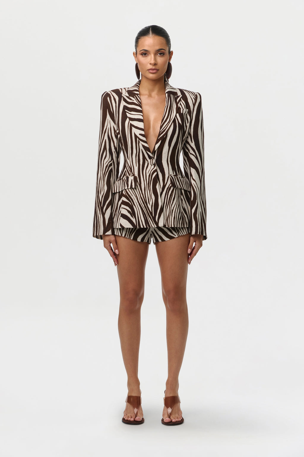 Linen Print Sculpted Blazer