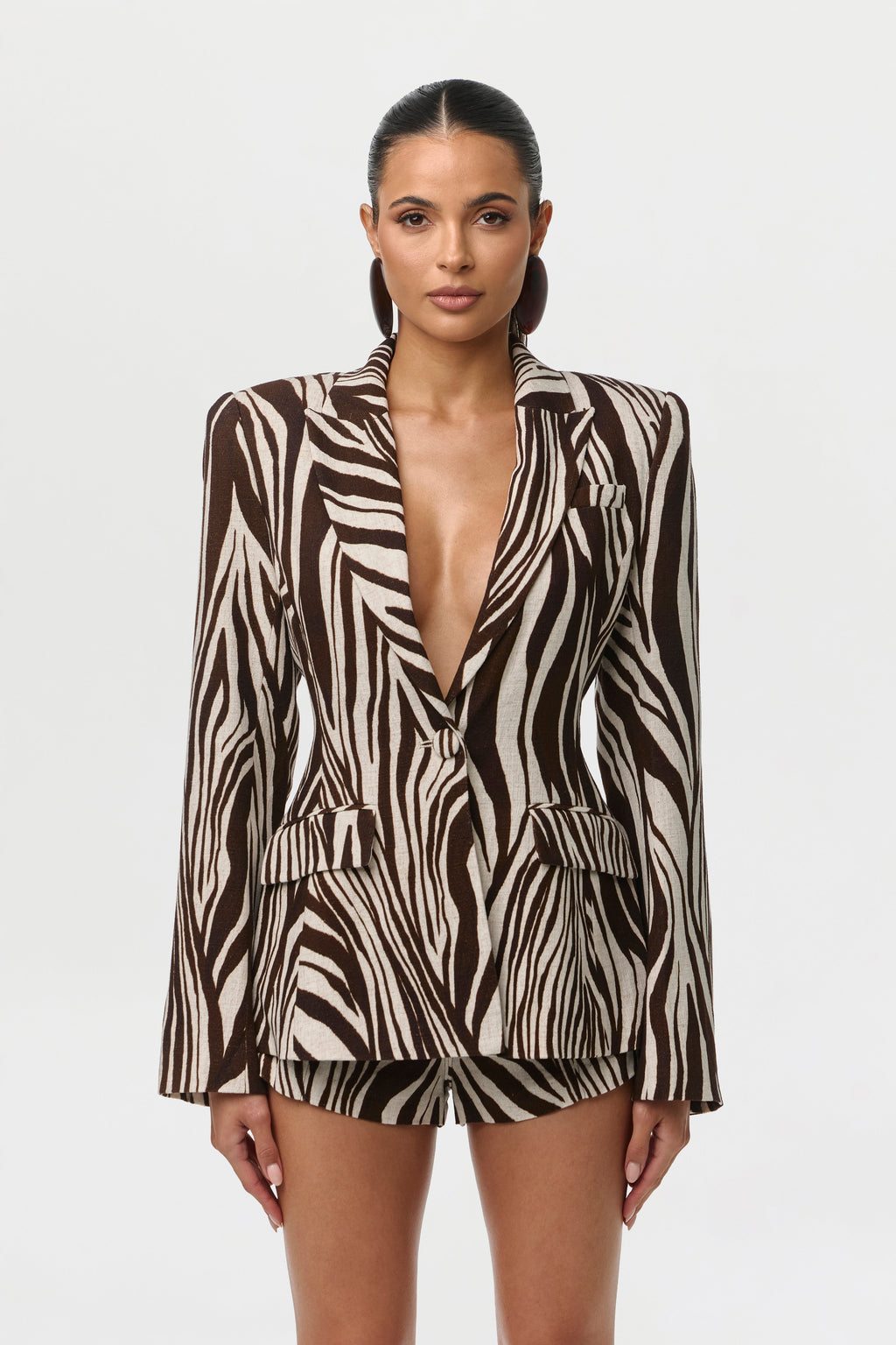 Linen Print Sculpted Blazer