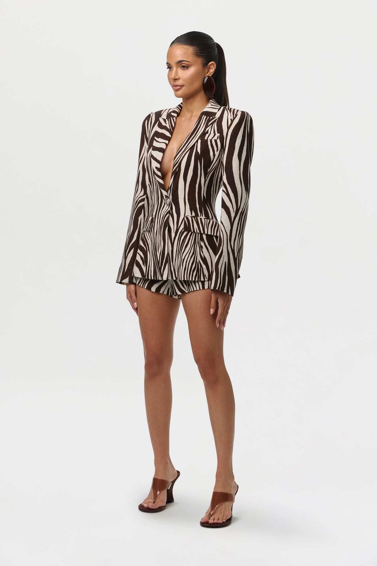 Linen Print Sculpted Blazer