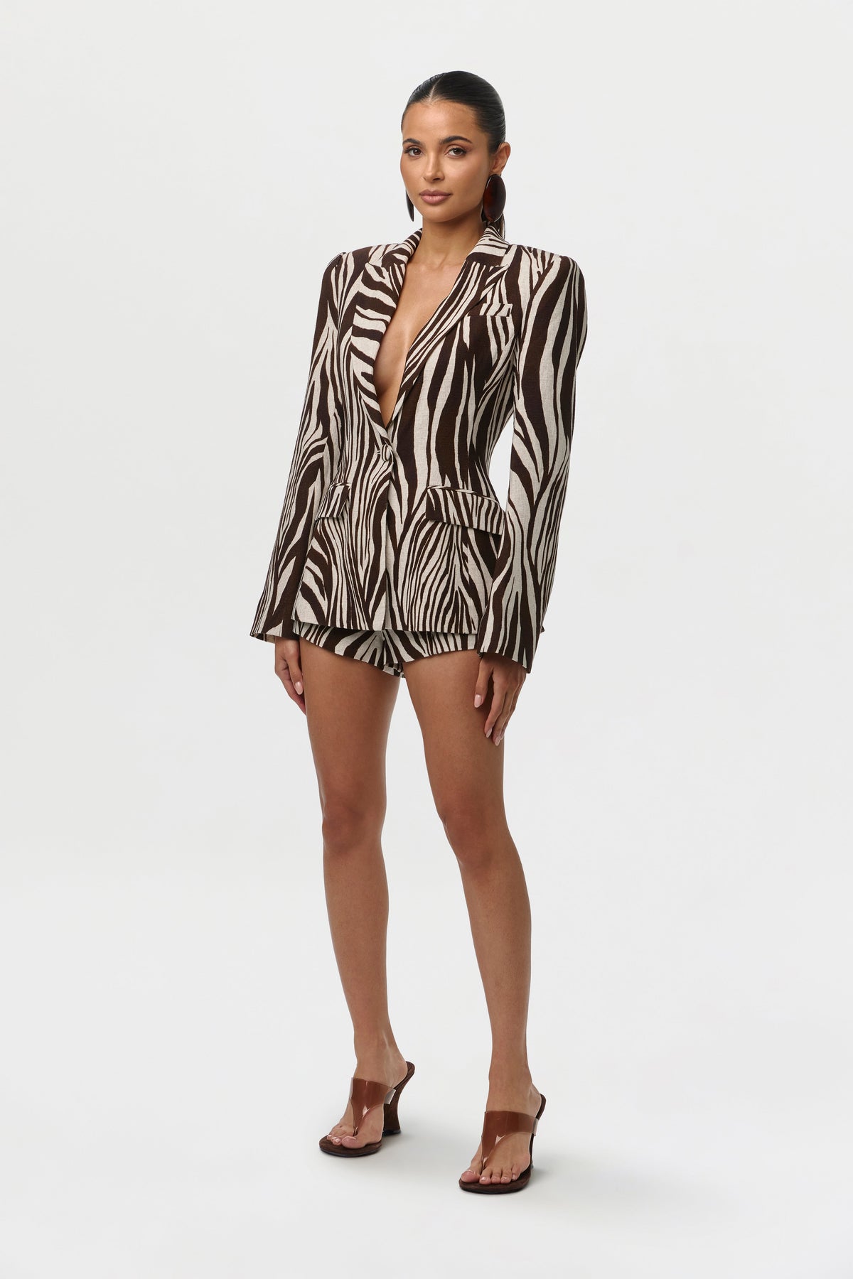 Linen Print Sculpted Blazer