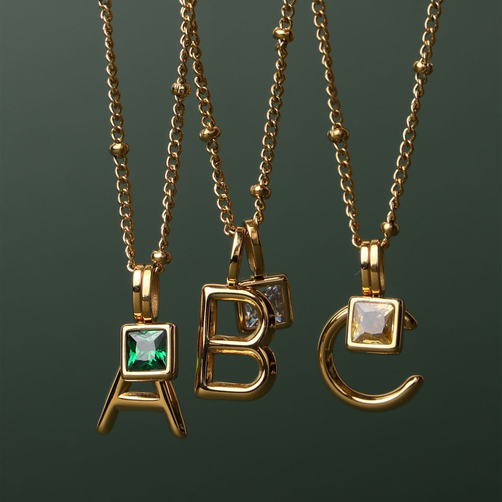 Initial & Birthstone Charm Necklace